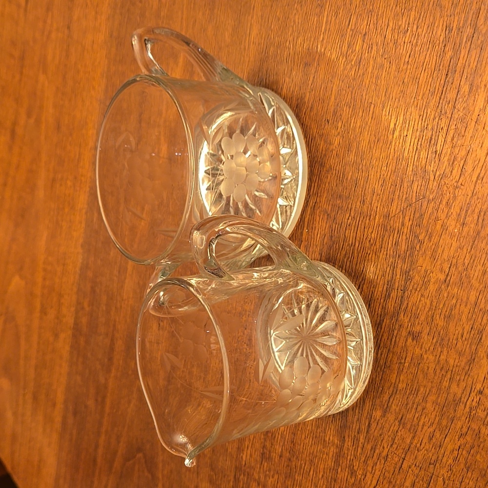 Clear Etched Glass Grape Pattern Sugar & Creamer